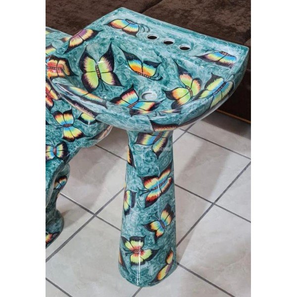 Mexican Talavera Pedestal Sink Mariposas Verdes